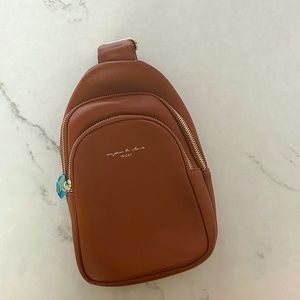 Brown faux leather sling bag